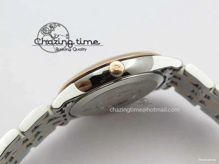 0426 De Ville 27mm SS RG Ladies MK 1:1 Best Edition White MOP Dial Diamond Markers On SS Bracelet Ronda Quartz Chic 8198